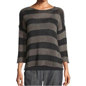 Eileen Fisher Organic Black and Gray Striped Sweater